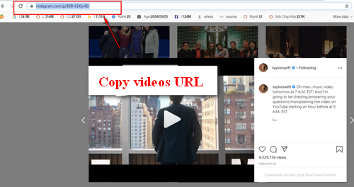 Copy videos URL